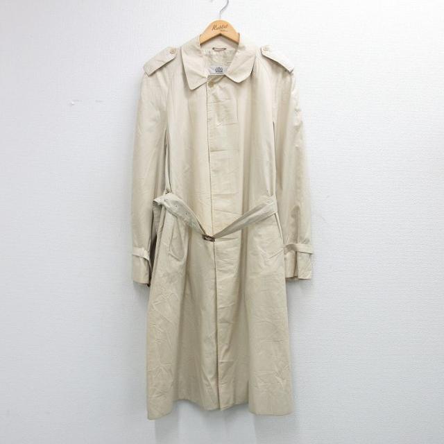 古着 アクアスキュータム 長袖 トレンチ コート メンズ 80年代 80s ラグラン ロング丈 カナダ製 薄ベージュ 26apr07
