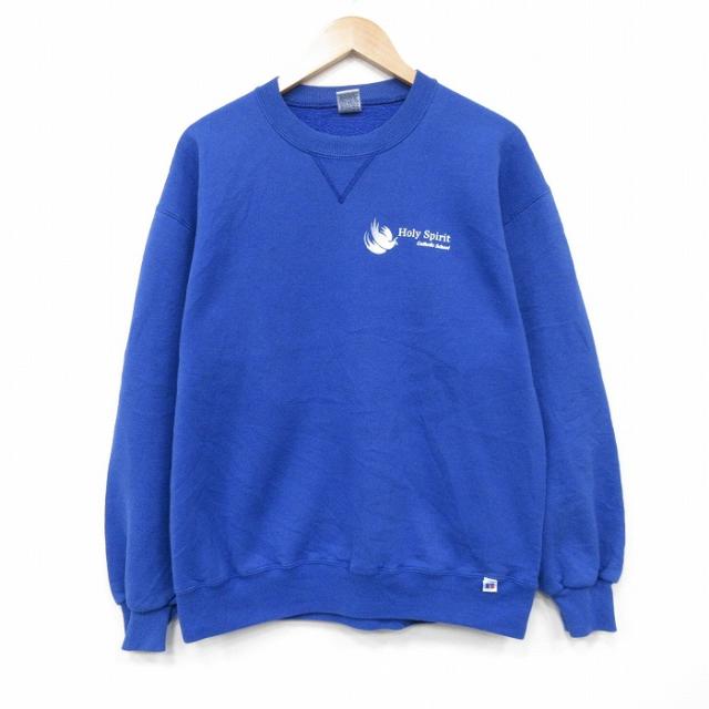 古着 ラルフローレン 長袖 スウェット メンズ 90年代 90s Holy クルーネック USA製 青 26apr07