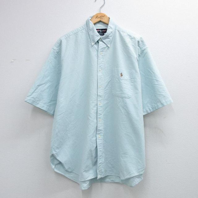 古着 ラルフローレン 半袖 ブランド シャツ メンズ 90年代 90s ワンポイントロゴ BIG SHIRT 大きいサイズ コットン ボタンダウン 薄紺他 ストライプ spe 26apr09