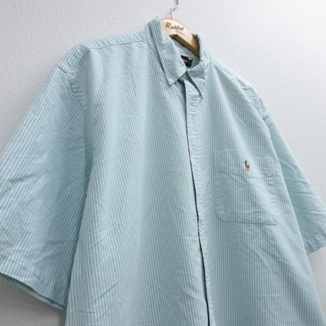 古着 ラルフローレン 半袖 ブランド シャツ メンズ 90年代 90s ワンポイントロゴ BIG SHIRT 大きいサイズ コットン ボタンダウン 薄紺他 ストライプ spe 26apr09_1