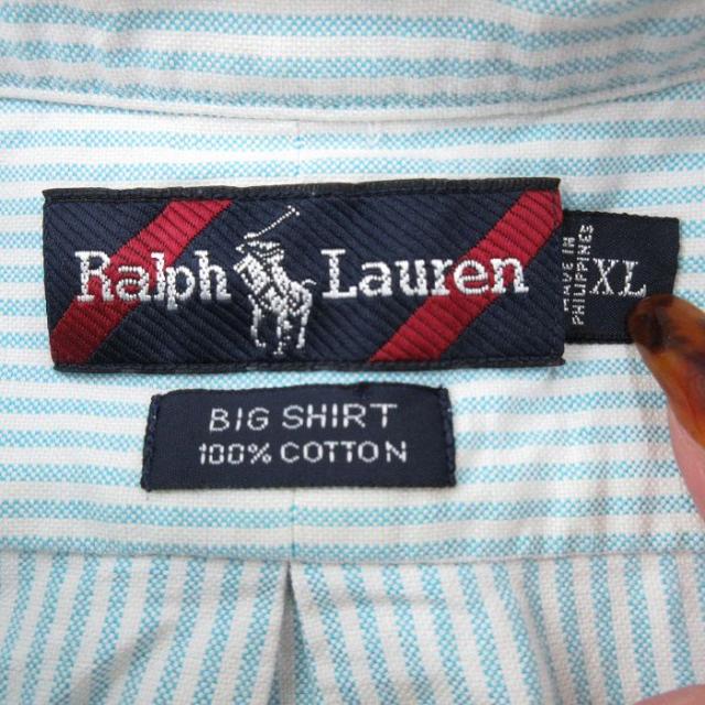 古着 ラルフローレン 半袖 ブランド シャツ メンズ 90年代 90s ワンポイントロゴ BIG SHIRT 大きいサイズ コットン ボタンダウン 薄紺他 ストライプ spe 26apr09_4