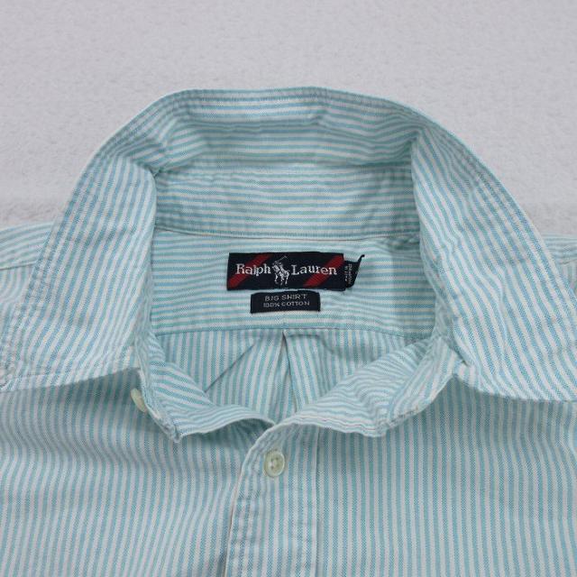 古着 ラルフローレン 半袖 ブランド シャツ メンズ 90年代 90s ワンポイントロゴ BIG SHIRT 大きいサイズ コットン ボタンダウン 薄紺他 ストライプ spe 26apr09_8