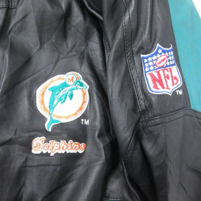 古着 スターター 長袖 レザー ジャケット メンズ NFL マイアミドルフィンズ 刺繍 黒他 アメフト スーパーボウル spe 26apr14_2