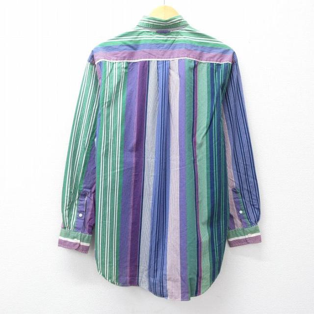 古着 トミーヒルフィガー 長袖 ブランド シャツ メンズ 90年代 90s ワンポイントロゴ コットン ボタンダウン 緑他 ストライプ spe 26apr20_2