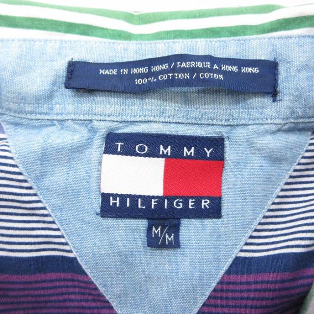 古着 トミーヒルフィガー 長袖 ブランド シャツ メンズ 90年代 90s ワンポイントロゴ コットン ボタンダウン 緑他 ストライプ spe 26apr20_4