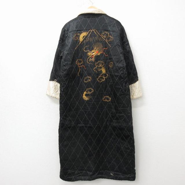 古着 長袖 ビンテージ ガウン 羽織り 60年代 60s ドラゴン 龍 ロング丈 黒他 spe 26apr24