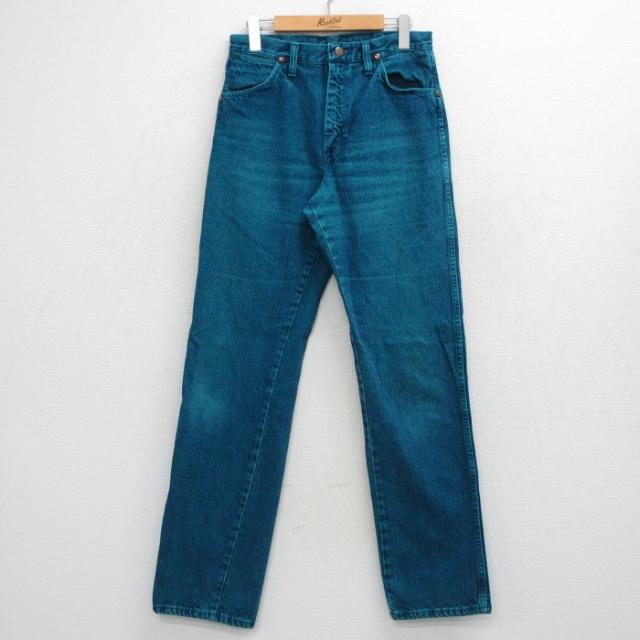 古着 ラングラー ジーンズ メンズ 90年代 90s ヒゲ コットン USA製 青緑 デニム 26apr30