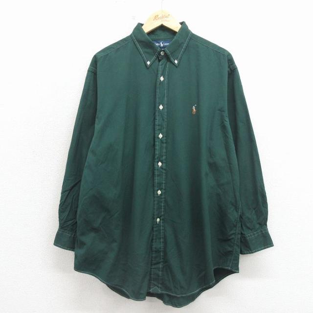 古着 ラルフローレン 長袖 ブランド シャツ メンズ 90年代 90s ワンポイントロゴ YARMOUTH オックスフォード 大きいサイズ コットン ボタンダウン 緑 spe 26apr30