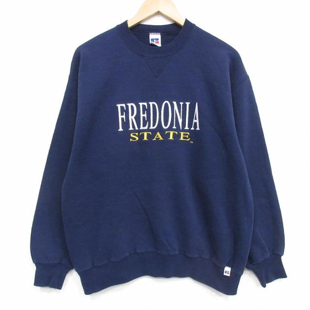 古着 ラッセル 長袖 スウェット メンズ 90年代 90s FREDONIA クルーネック USA製 紺 26may01
