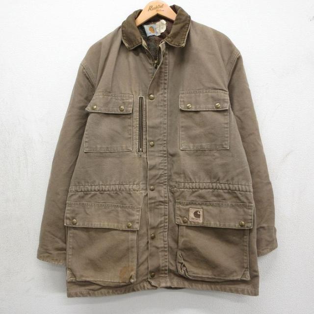 古着 カーハート 長袖 ジャケット メンズ 90年代 90s ダック地 ロング丈 コットン USA製 茶系 spe 26may07