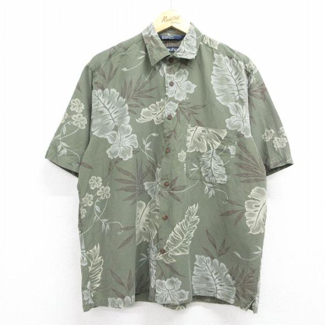 古着 ノーティカ 半袖 ブランド ハワイアン シャツ メンズ 90年代 90s 花 葉 レーヨン リネン 緑他 spe 26may07