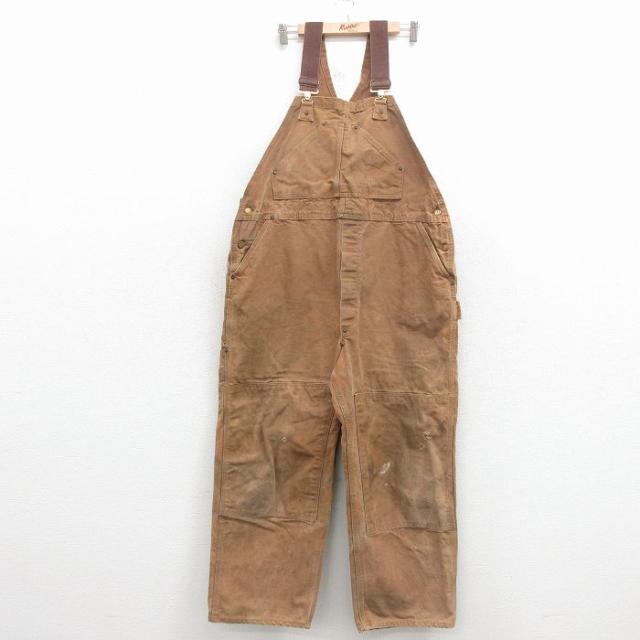 古着 カーハート ビンテージ オーバーオール メンズ 70年代 70s ダブルニー ダック地 大きいサイズ USA製 茶 spe 26may09