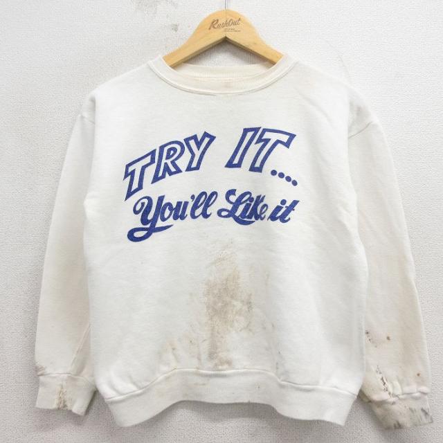 古着 長袖 ビンテージ スウェット メンズ 70年代 70s TRY 染込 クルーネック 白 spe 26may11