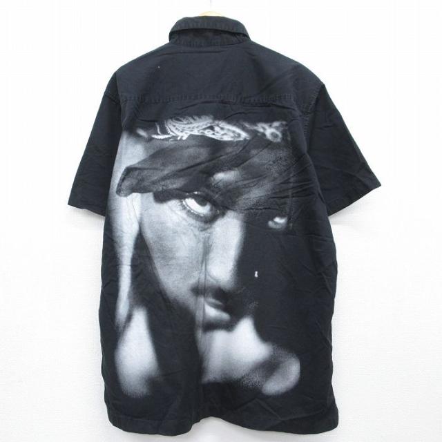 古着 半袖 ヒップホップ ラップ シャツ メンズ トゥパック 2パック 2PAC 大きいサイズ ロング丈 コットン ブラック spe 26may14
