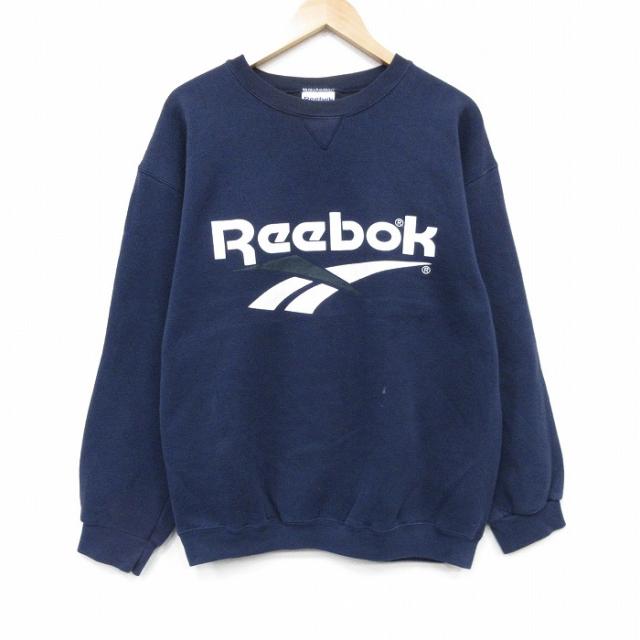 古着 リーボック長袖 スウェット メンズ 90年代 90s ビッグロゴ クルーネック USA製 ネイビー spe 26may14
