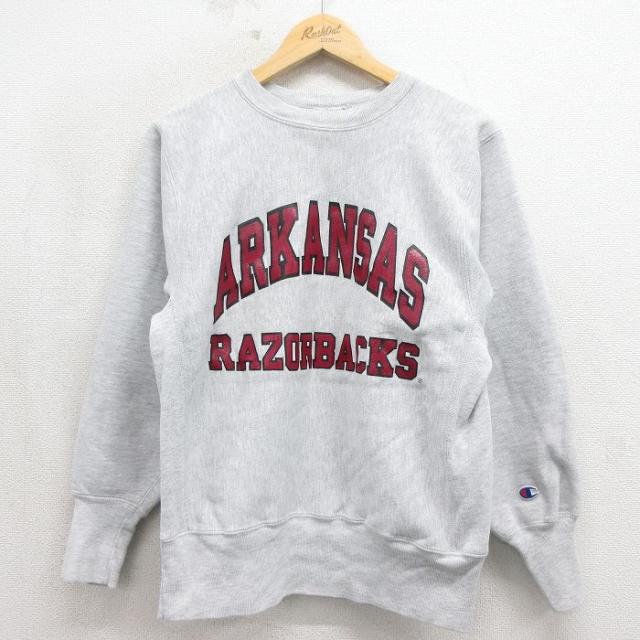古着 長袖 チャンピオン Champion リバースウィーブ メンズ 90年代 90s アーカンソーレイザーバックス クルーネック USA製 グレー 霜降り spe 26may19