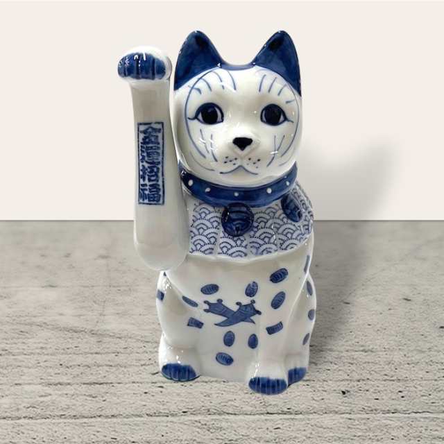 美品】骨董 猫 招き猫 陶器 染付 置物 インテリア 工芸品 美術品 D2 ...