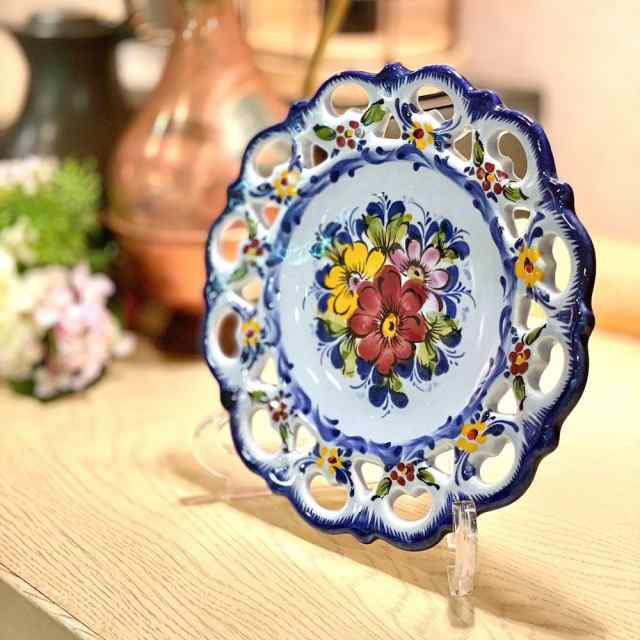 絵皿 ポルトガル 手描き PAIREAL フェアリアル 花柄 ブルー 直径約20cm