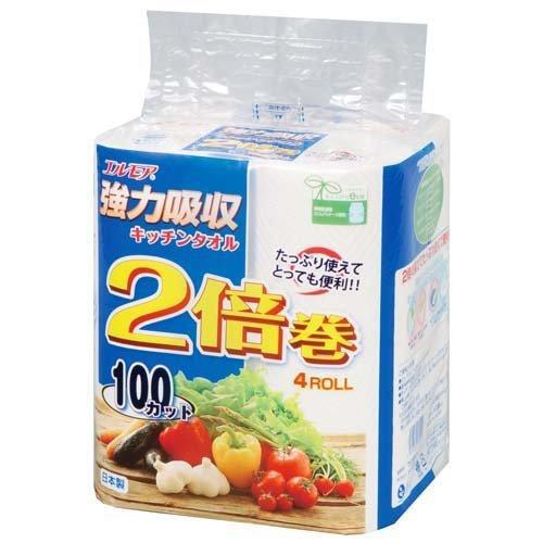 通常4ロール換算179円！強力吸収2倍巻！ 8Ｒ分の長さ！ 超ロング！！ エルモア強力吸収 2倍巻100カット キッチンタオル 厚手タイプ 4R 12の通販は