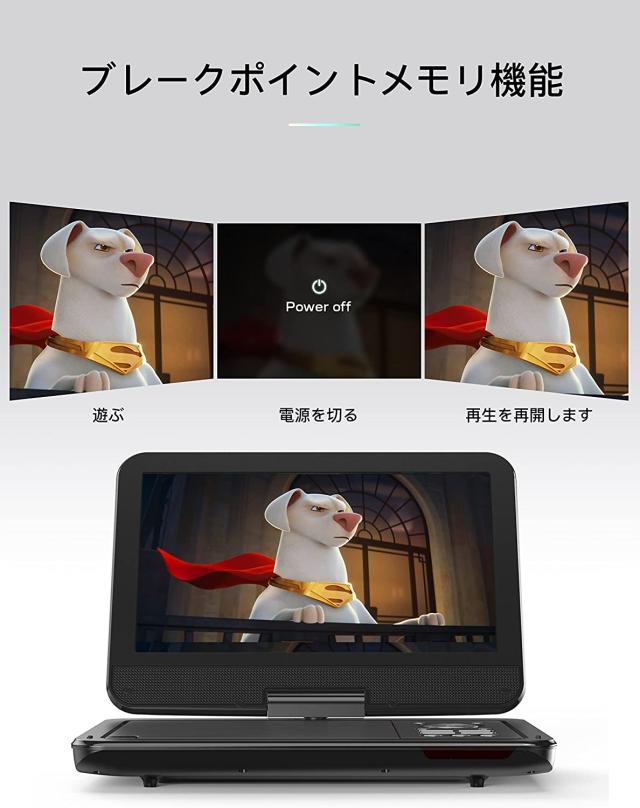 ポータブルDVDプレーヤー 12.5型 車用 10.5インチHDスイベルスクリーン