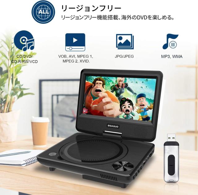 ポータブルDVDプレーヤー 7.5インチ 単3形乾電池式 6時間再生可能