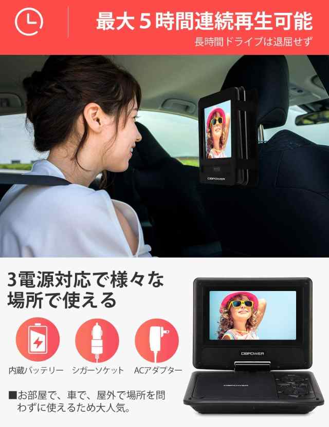 ポータブルDVDプレーヤー 7.5インチ 5時間連続再生 車載 リージョン ...