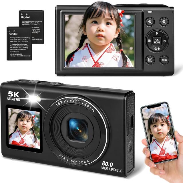 デジカメ デジタルカメラ 5K WIFI コンパクト 8000万画素 コンパクトカメラ AFオートフォーカス デジタルズーム ウェブカメラ 2.8インチ大画面 AKM-253