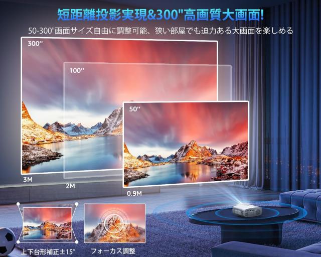 プロジェクター 小型 高輝度12000LM 家庭用 1080P 5GWiFi Bluetooth5.3 4K対応 300インチ大画面 ホームプロジェクター 天井投影 HiFiスピーカー APJ-107_2