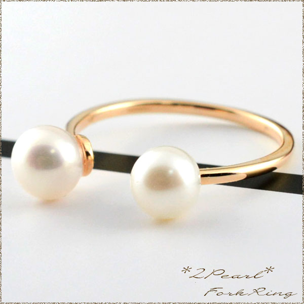 パール フォークリング リング 指輪  k18 ゴールド ピンキーリング  ミディリング の通販は