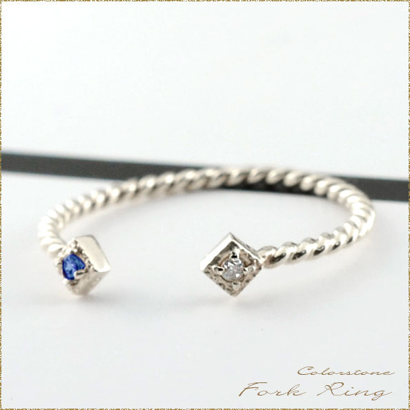 サファイア ダイヤモンド フォークリング リング 指輪  k18 ゴールド ピンキーリンの通販は 16,800円