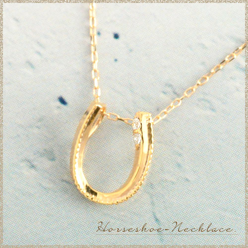 馬蹄 K10 ネックレス プチ ペンダント 10k ピンクゴールド 0.01ct ダイヤモンド ダイヤモンドペンの通販は