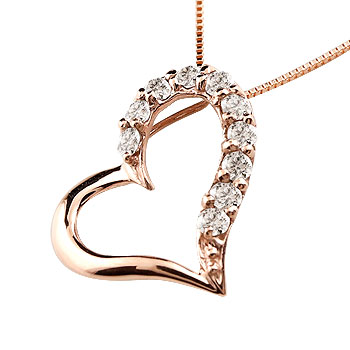 ダイヤモンド ペンダント ハート 記念日 ダイヤ ハートネックレス K10 ピンクゴーの通販は