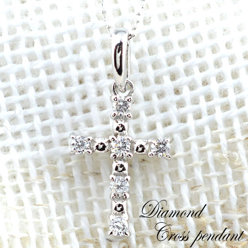 クロス　ネックレス ダイヤモンド　レディース ペンダント ホワイトゴールド k10 の通販は 49,000円