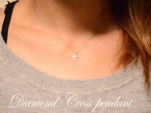クロス ネックレス ダイヤモンド プラチナ ペンダント レディース 0.08  