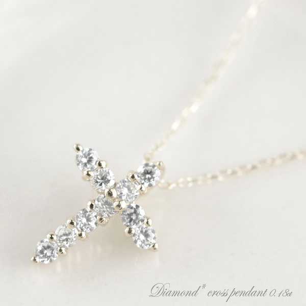 K18 ホワイトゴールド クロス K18 0.18ct ダイヤモンドネックレス ダイヤモンドペンの通販は 65,000円