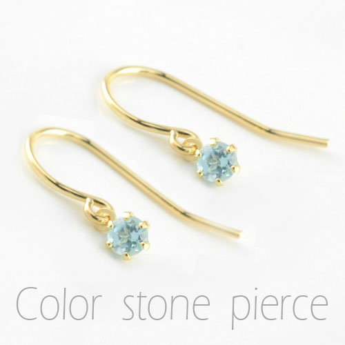 ブルートパーズ フックピアス  イエローゴールド k18 レディース　11月誕生石 揺れる 地金ピアの通販は 14,040円