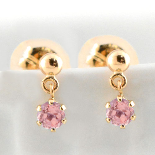 ピンクトルマリン ピアス ピンクゴールド k18 レディース スタッドピアス ブラ 揺れる 18k  一粒 の通販は 15,000円