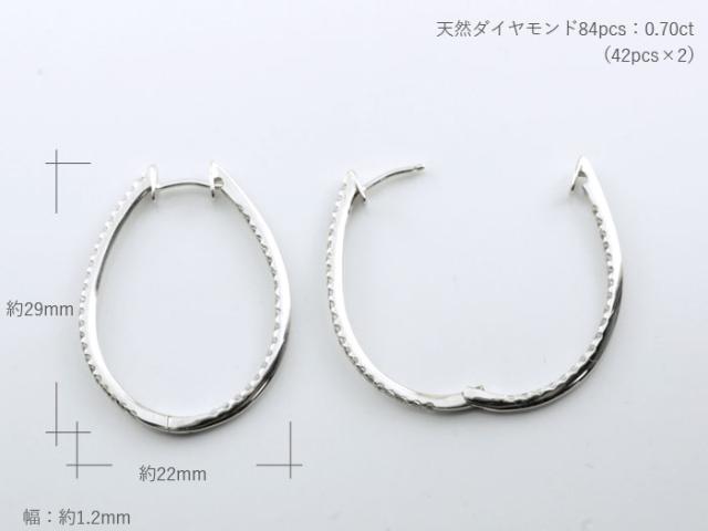 ピアス フープピアス ダイヤモンド プラチナ pt900 中折れ プラチナ900 オーバル  エの通販は