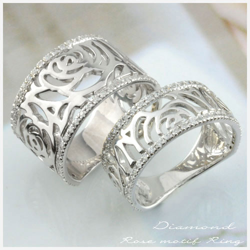 ペアリング ダイヤモンド ローズリング 18k ダイヤモンド ホワイトゴールド　メンの通販は