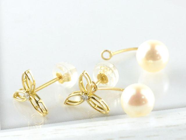K18 18金 淡水パール 2way ピアス