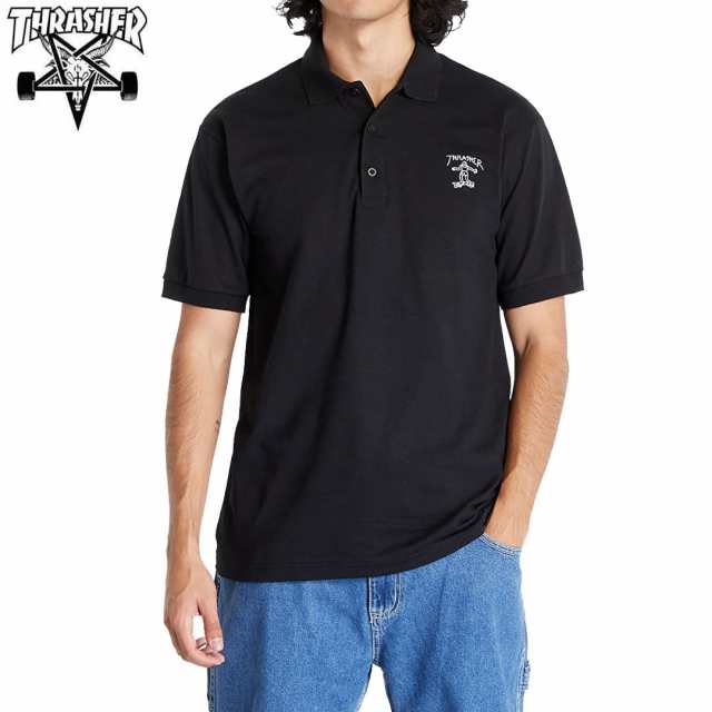 スラッシャー THRASHER スケボー ポロシャツ USA企画 MINI GONZ EMBROIDERED POLO T-SHIRT ブラック NO3の通販は