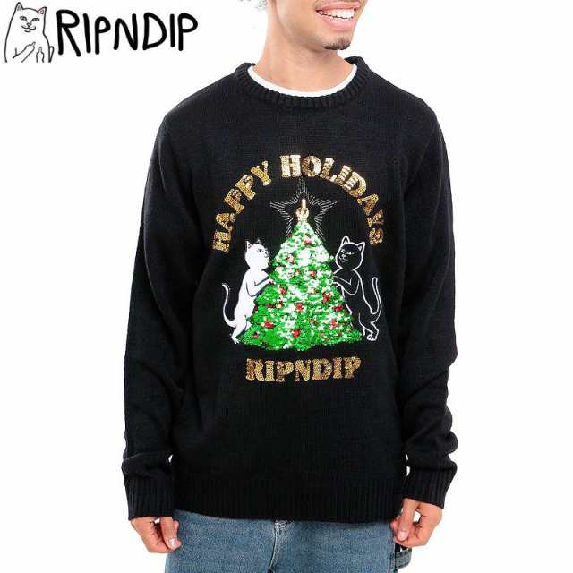 RIPNDIP リップンディップ スケボー セーター LITMAS TREE KNITTED SWEATER BLACK ブラック スパンコール NO2