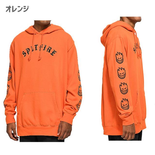 スピットファイア SPITFIRE スケボー パーカー Sサイズ OLD ENGLISH HOODIE オレンジ/ホワイト NO31 スピットファイア SPITFIRE スケボー パーカー Sサイズ OLD ENGLISH