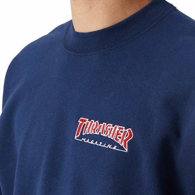 スラッシャー スウェット THRASHER Sサイズ USAモデル EMBROIDERED OUTLINED CREWNECK SWEATSHIRT ネイビー NO24