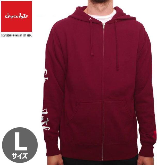 チョコレート CHOCOLATE スケボー パーカー Lサイズ CHUNK AND SQUAER ZIP HOODIE バーガンディ NO40