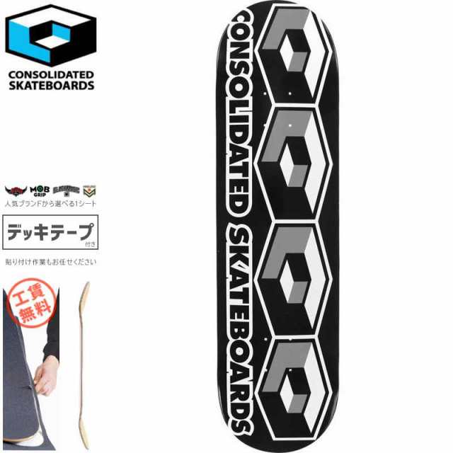 CONSOLIDATED コンソリデーテッド スケートボード デッキ TEAM 4 CUBE DECK ブラック 7.5インチ/7.625インチ/8.125インチ NO29