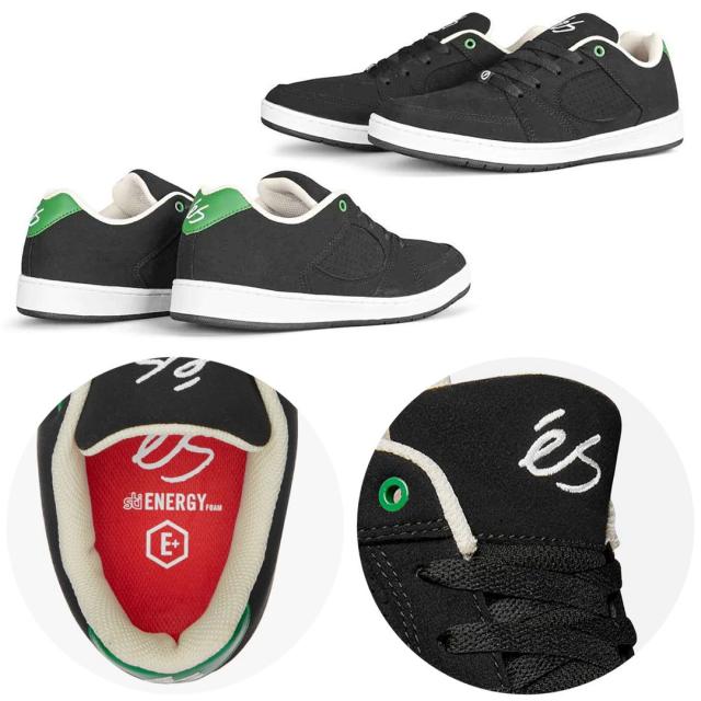 エス ES FOOTWEAR スケートシューズ スニーカー ACCEL SLIM SHOE BLACK WHITE GREEN スウェード