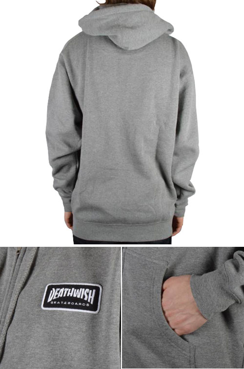デスウィッシュ DEATHWISH スケボー スウェット THRASH DEATH ZIP UP HOODIE ヘザーグレー NO6_1