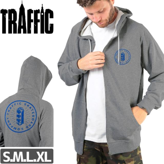 トラフィック TRAFFIC スケボー パーカー トレーナー BURST ZIP HOODIE ヘザーグレー NO1