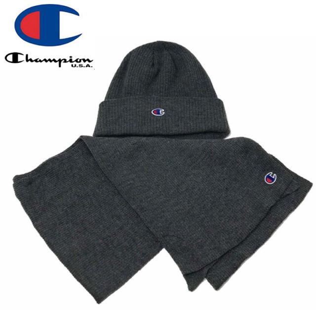 CHAMPION チャンピオン ニットキャップ MOGUL BEANIE AND SCARF SET ダークグレー NO14